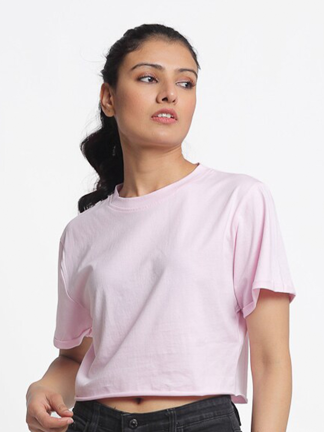 

DOOR74 Cotton Crop T-shirt, Pink