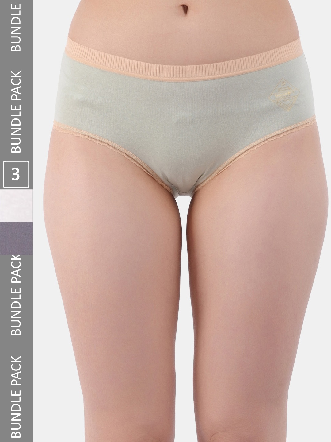 

Amour Secret Pack Of 3 Anti-Bacterial Hipster Briefs, Grey
