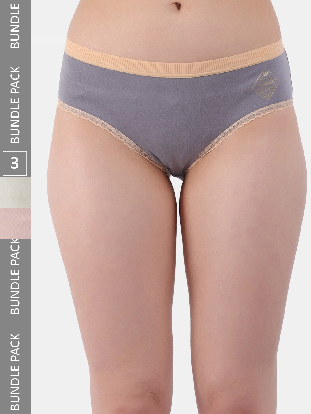 

Amour Secret Women Pack Of 3 Anti-Bacterial Hipster Briefs, Grey