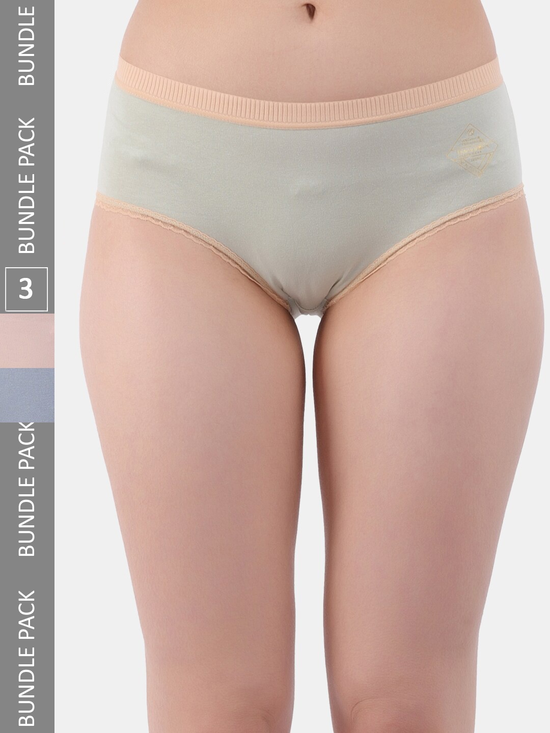 

Amour Secret Pack Of 3 Cotton Anti-Bacterial Hipster Briefs, Grey