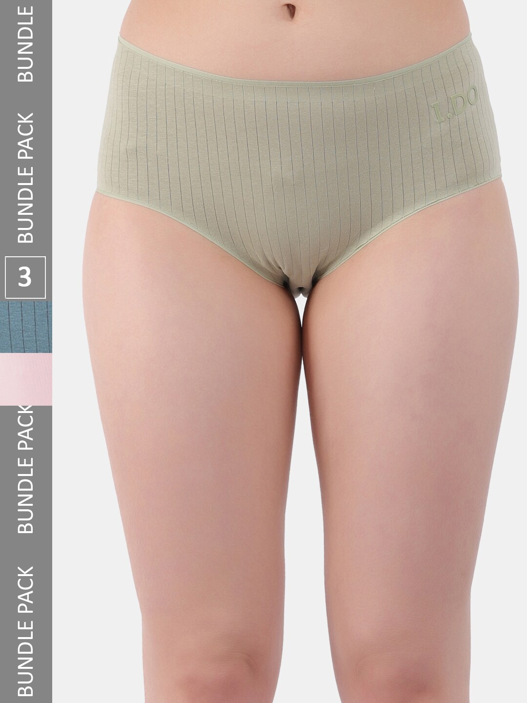 

Amour Secret Women Pack Of 3 Striped Anti-Bacterial Hipster Briefs, Olive