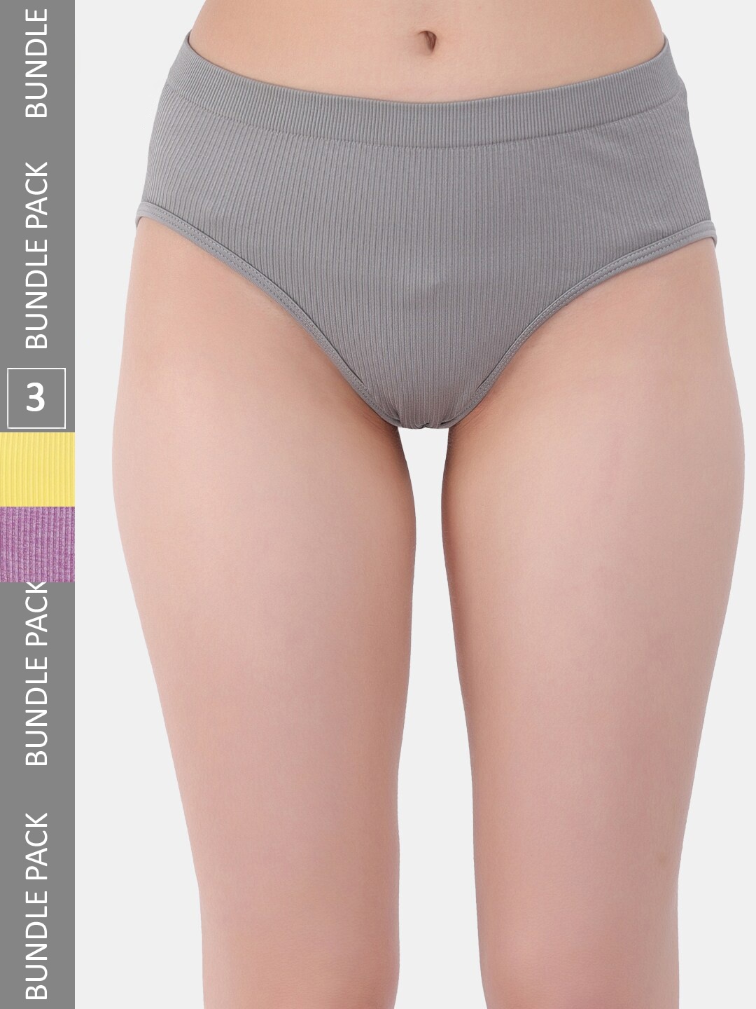 

Amour Secret Women Pack Of 3 Striped Anti-Bacterial Hipster Briefs, Grey