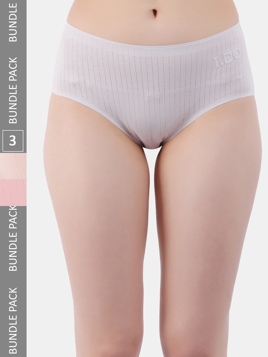 

Amour Secret Women Pack Of 3 Striped Anti-Bacterial Hipster Briefs, Grey