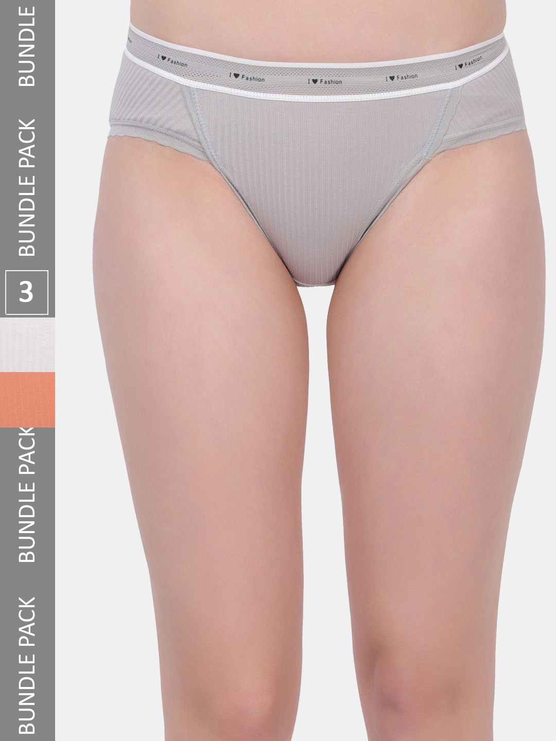 

Amour Secret Women Pack Of 3 Mid Rise Striped Anti-Bacterial Bikini Briefs, Grey