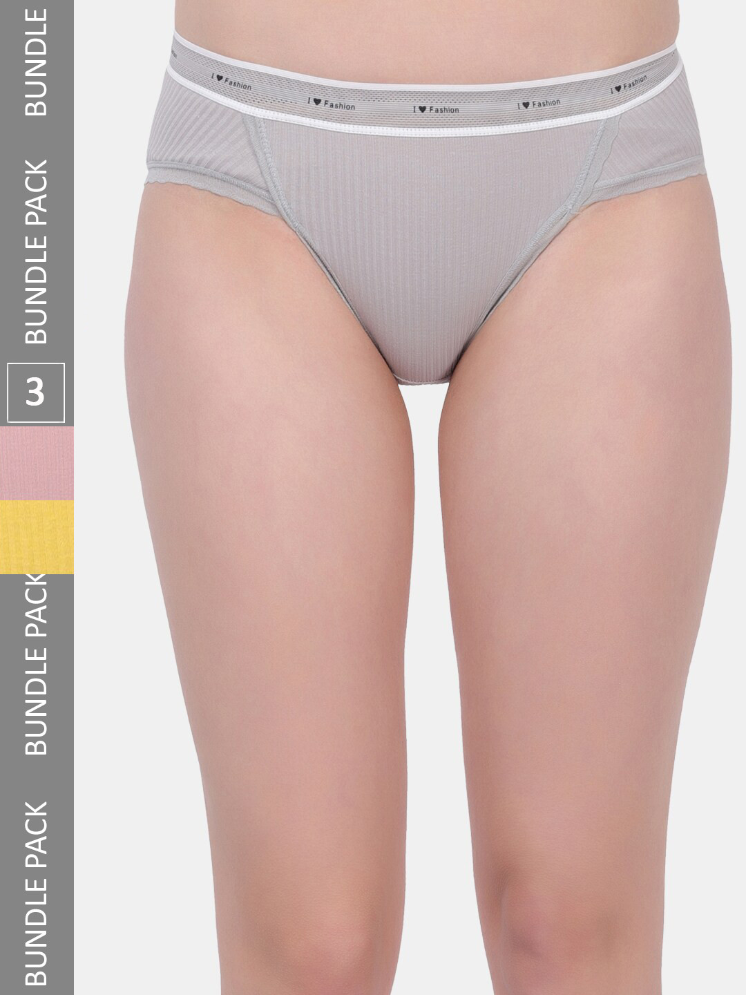 

Amour Secret Women Pack Of 3 Striped Anti-Bacterial Bikini Briefs, Grey