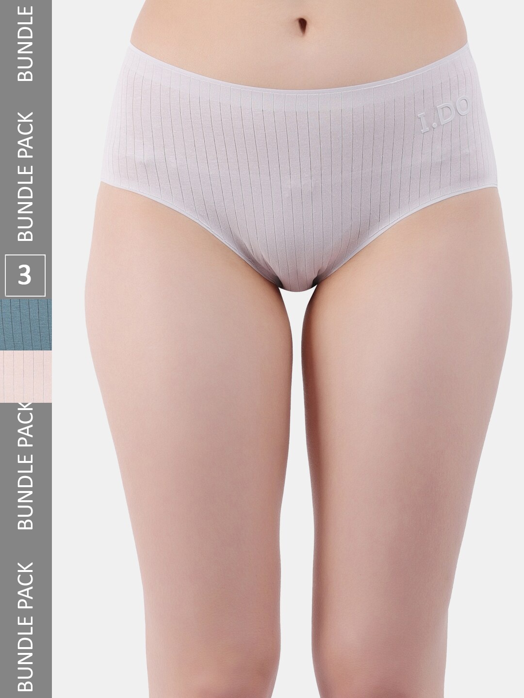 

Amour Secret Women Pack Of 3 Striped Anti-Bacterial Hipster Briefs, Grey