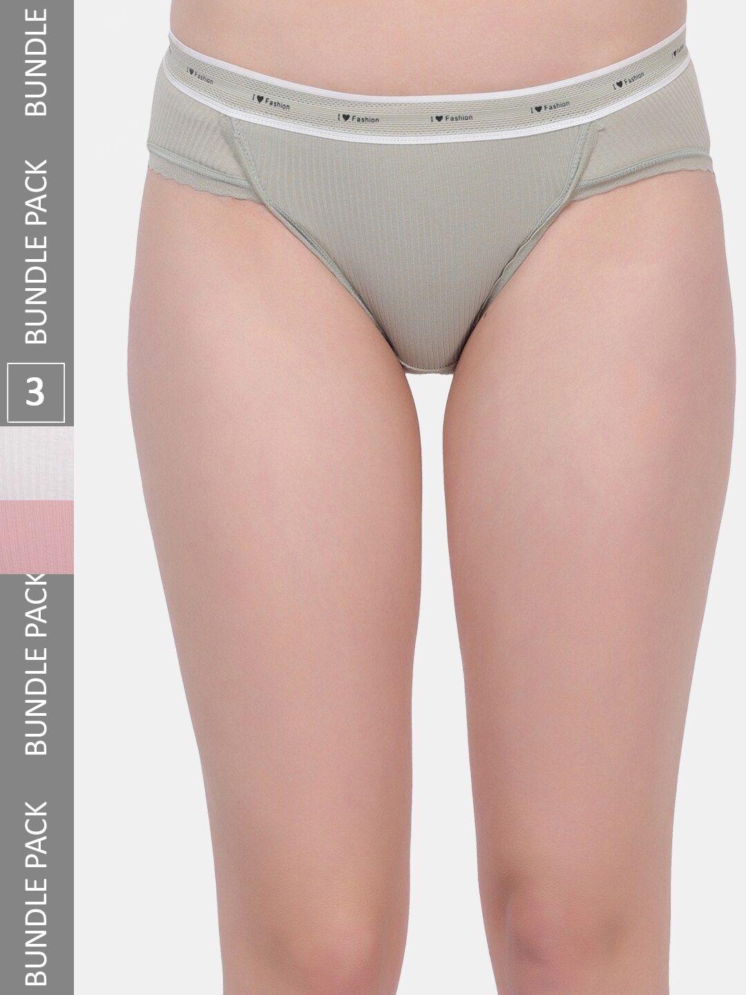 

Amour Secret Pack Of 3 Striped Anti-Bacterial Bikini Briefs, Grey