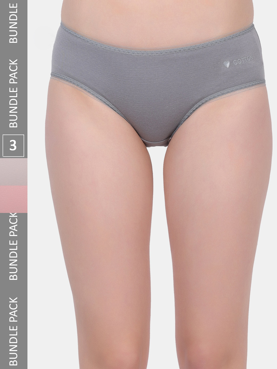 

Amour Secret Pack Of 3 Anti-Bacterial Hipster Briefs, Grey