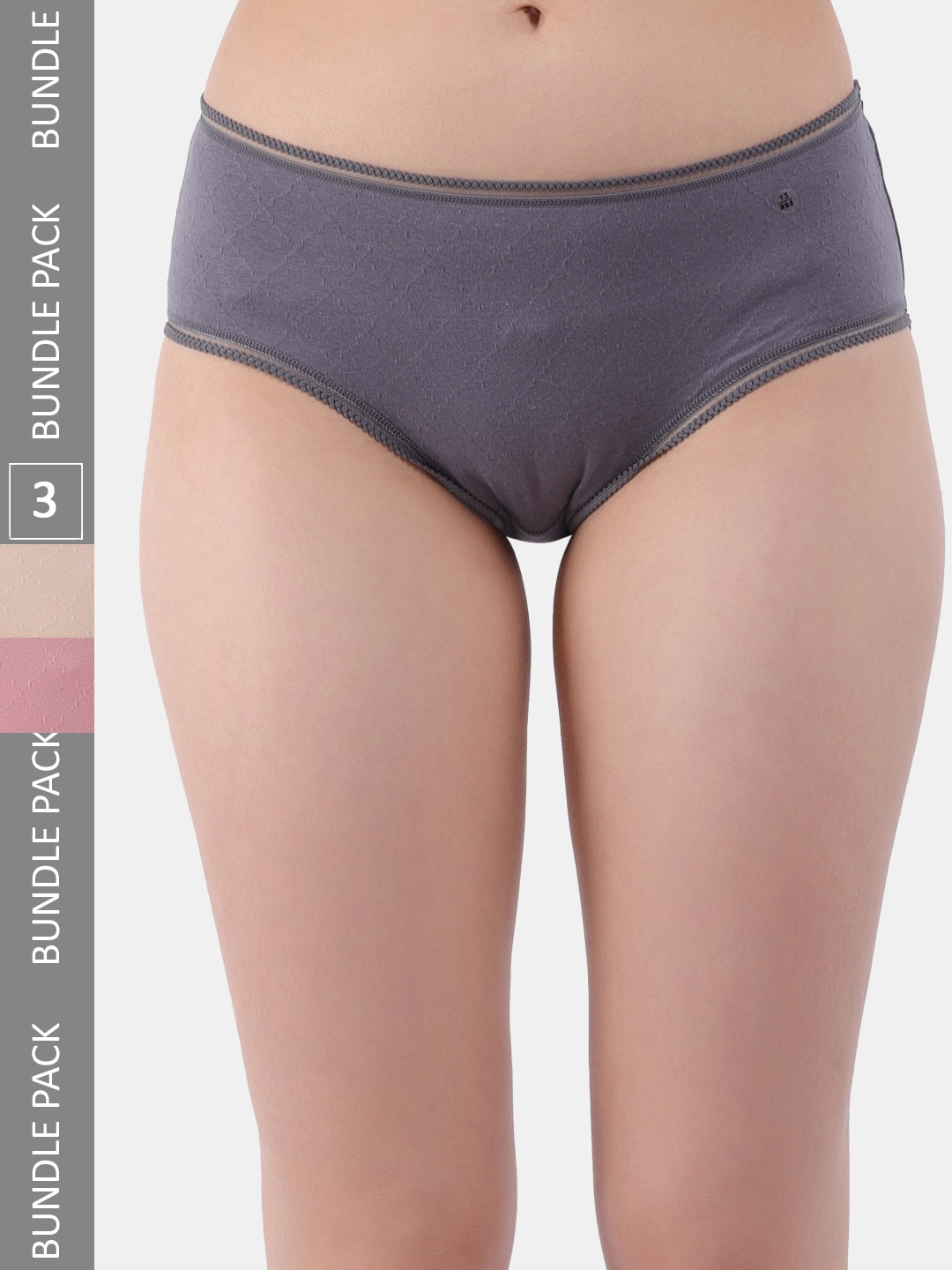 

Amour Secret Women Pack Of 3 Anti-Bacterial Hipster Briefs, Grey