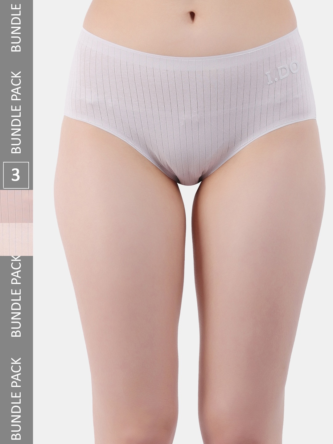

Amour Secret Women Pack Of 3 Striped Anti-Bacterial Hipster Briefs, Grey