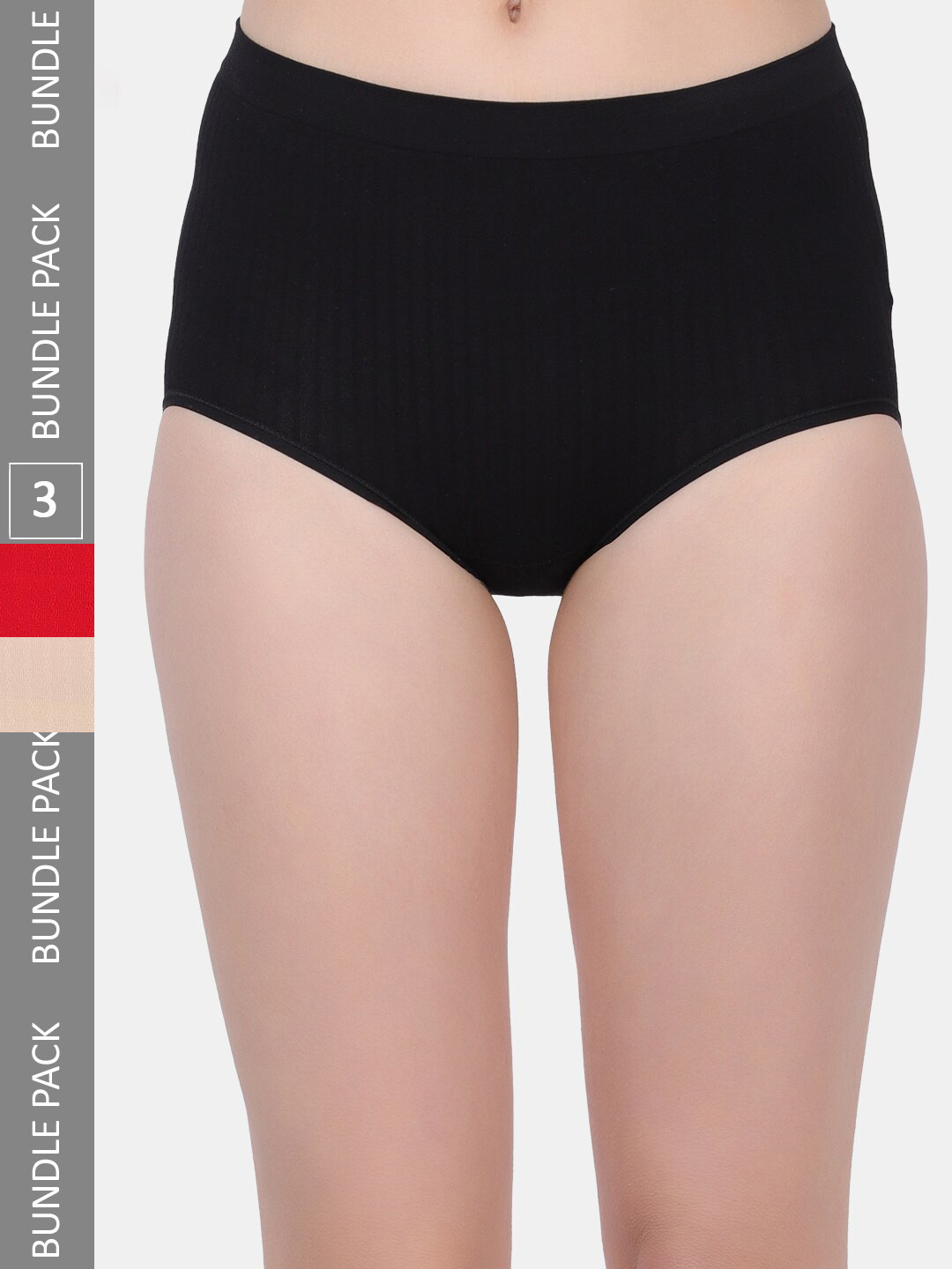 

Amour Secret Women Pack Of 3 Striped Anti-Bacterial Hipster Briefs, Black