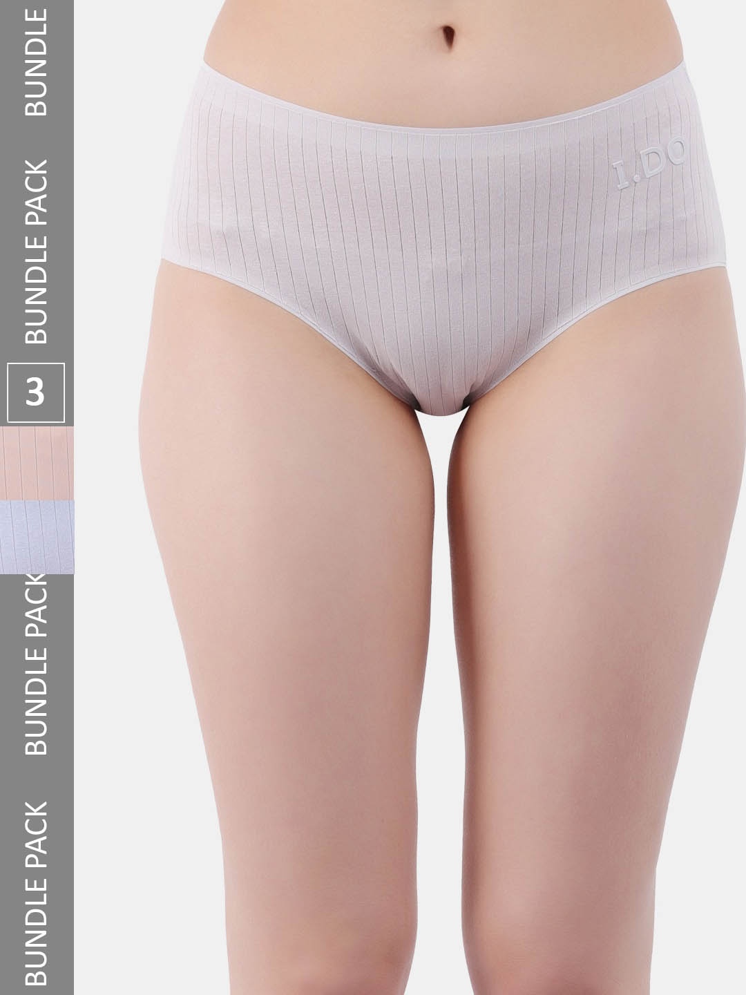 

Amour Secret Women Pack Of 3 Striped Mid-Rise Anti-Bacterial Hipster Briefs, Grey