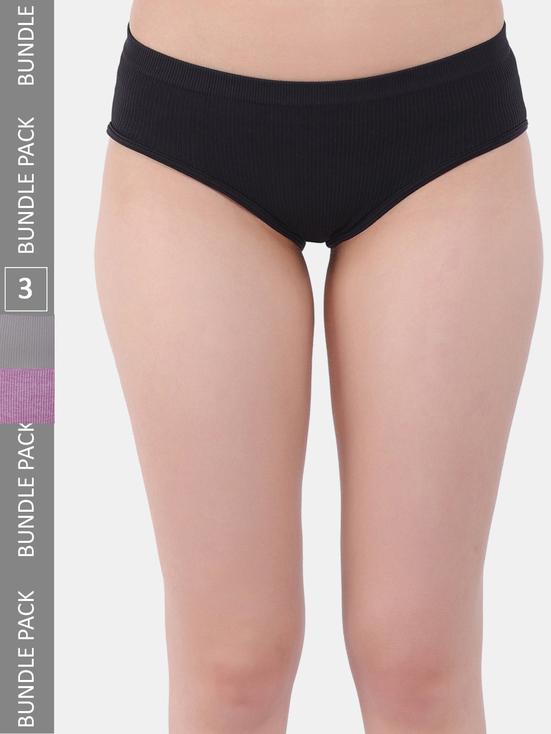 

Amour Secret Women Pack Of 3 Striped Anti-Bacterial Hipster Briefs, Black