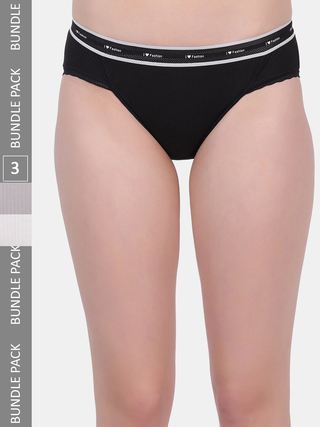 

Amour Secret Women Pack Of 3 Striped Anti-Bacterial Bikini Briefs, Black