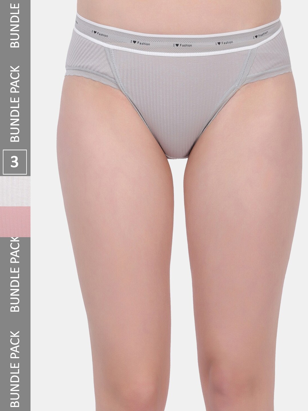 

Amour Secret Women Pack Of 3 Striped Anti-Bacterial Bikini Briefs, Grey
