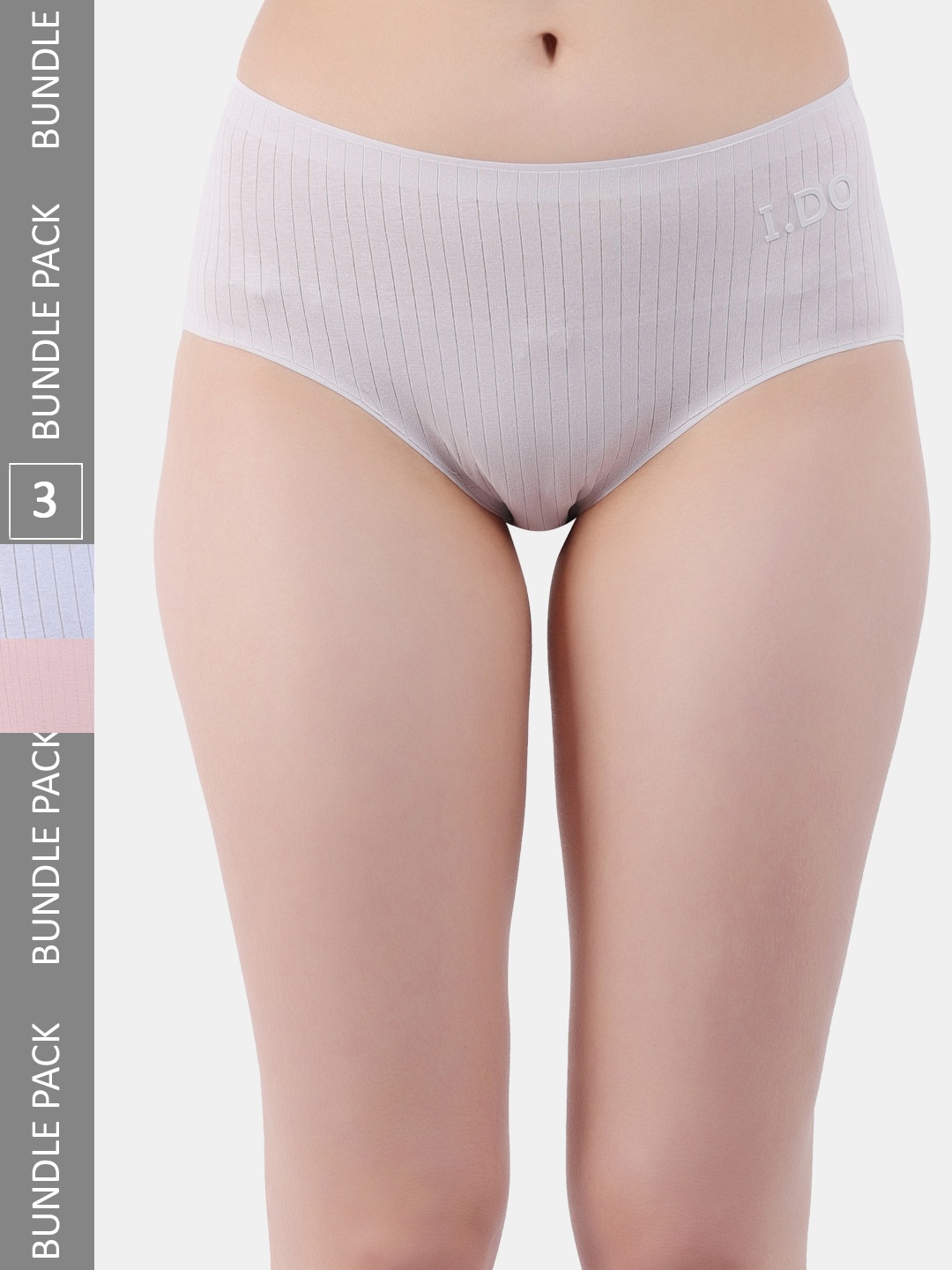 

Amour Secret Women Pack Of 3 Striped Anti-Bacterial Hipster Briefs, Grey