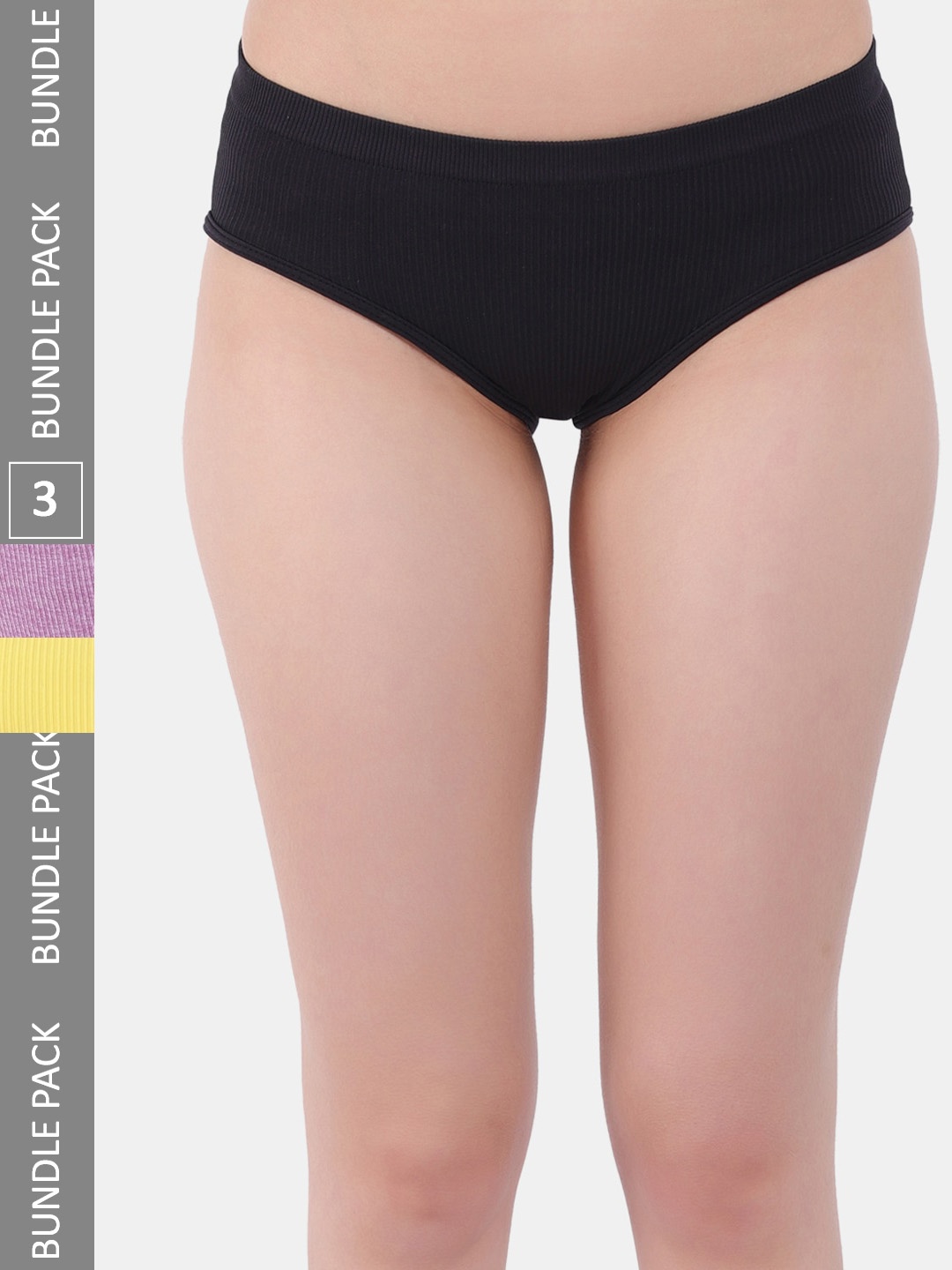 

Amour Secret Women Pack Of 3 Striped Mid-Rise Hipster Briefs, Black