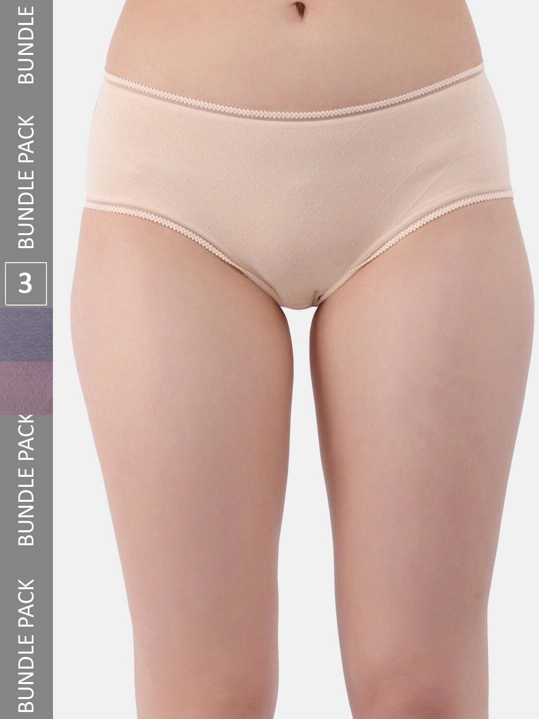 

Amour Secret Women Pack Of 3 Self-Design Anti-Bacterial Hipster Briefs, Grey