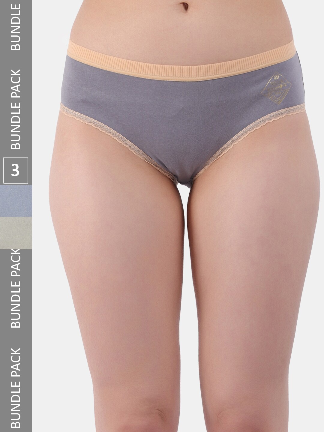 

Amour Secret Women Pack Of 3 Anti Microbial Hipster Briefs, Grey