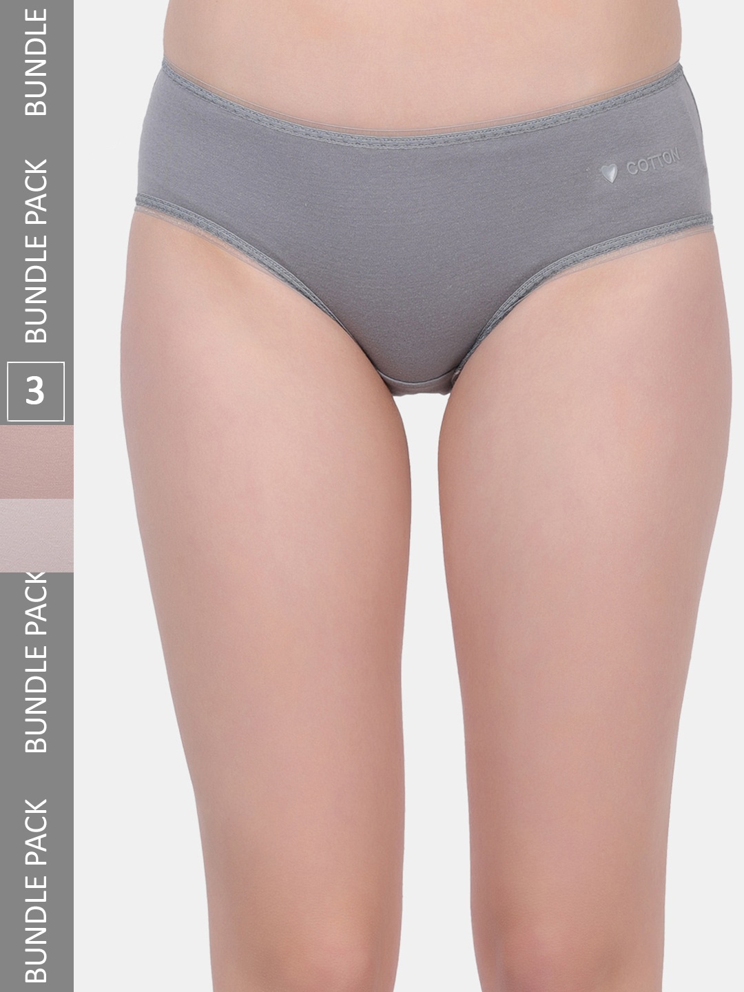 

Amour Secret Women Pack Of 3 Anti-Bacterial Hipster Briefs, Grey
