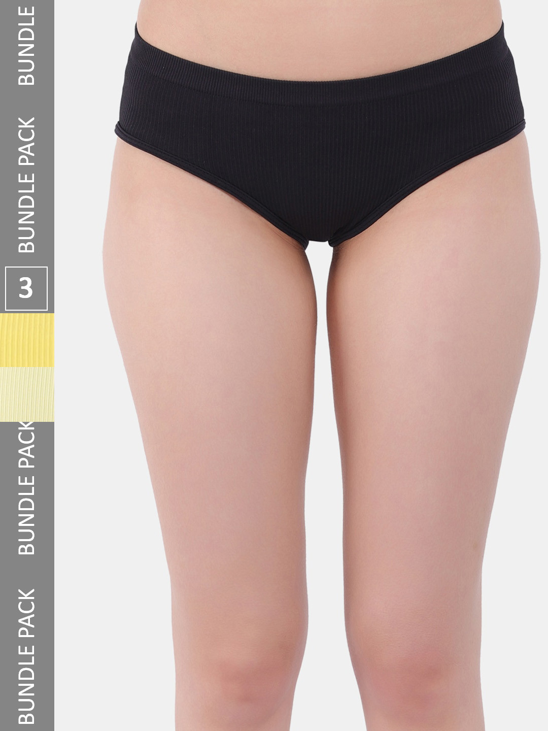 

Amour Secret Women Pack Of 3 Striped Anti-Bacterial Hipster Briefs, Black