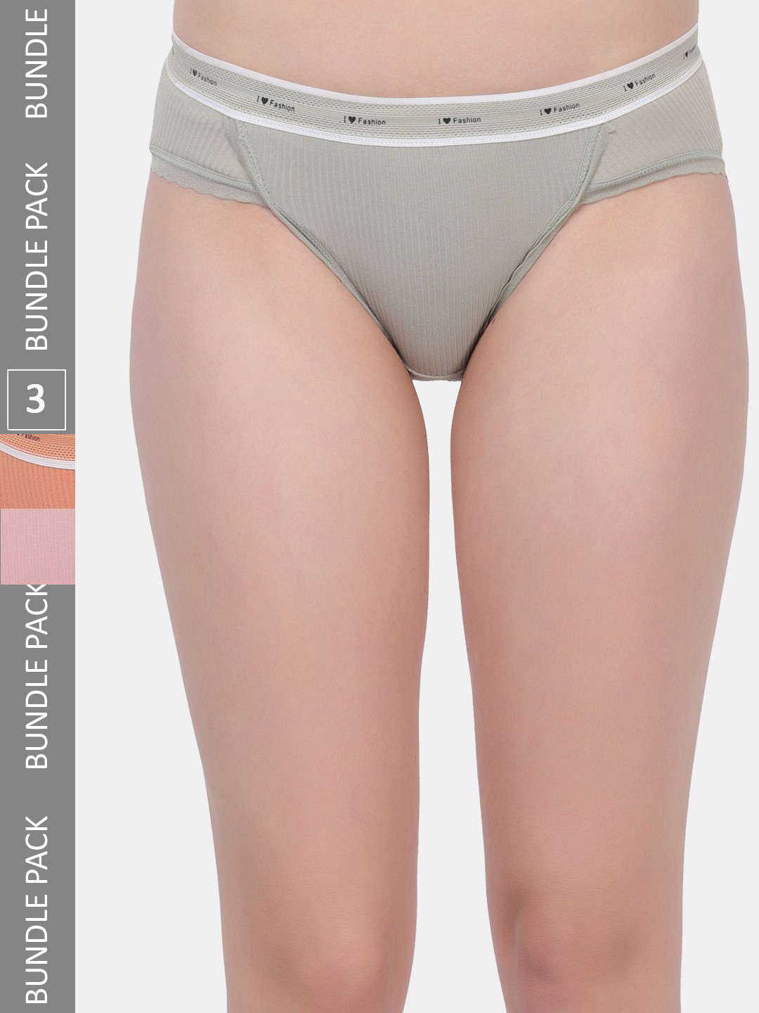 

Amour Secret Women Pack Of 3 Striped Anti-Bacterial Hipster Briefs, Orange
