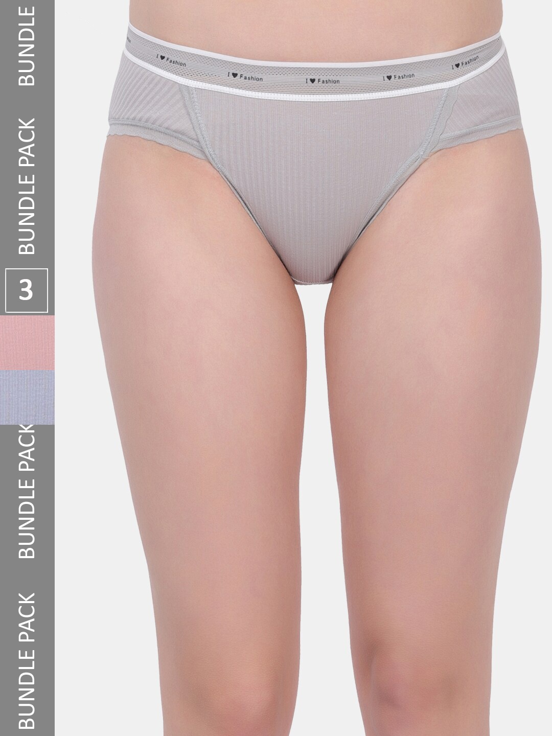 

Amour Secret Women Pack of 3 Mid Rise Anti-Bacterial Hipster Briefs, Grey