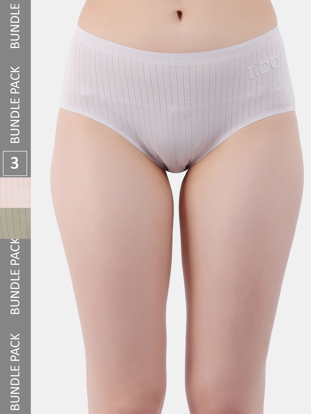 

Amour Secret Women Pack Of 3 Striped Anti-Bacterial Hipster Briefs, Grey