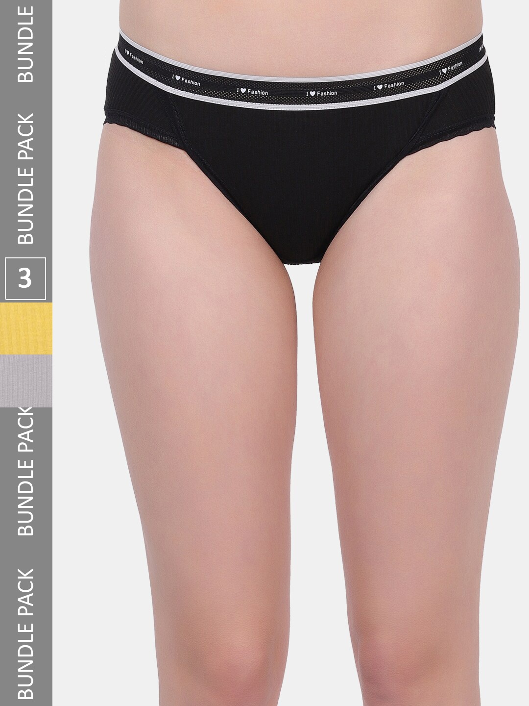 

Amour Secret Women Pack Of 3 Striped Anti-Bacterial Bikini Briefs, Black