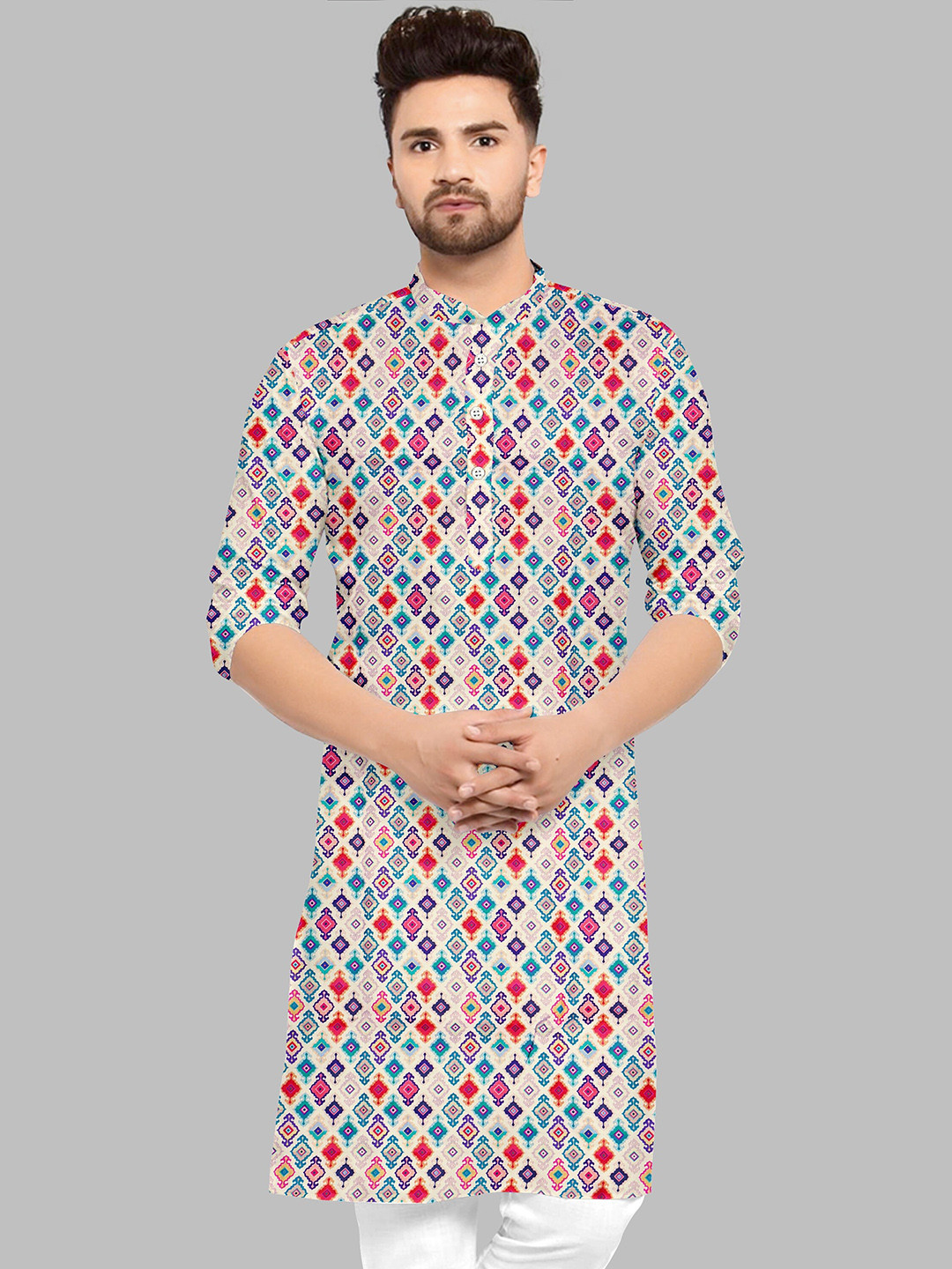 

Fashion FRICKS Men Geometric Printed Kurta, Peach