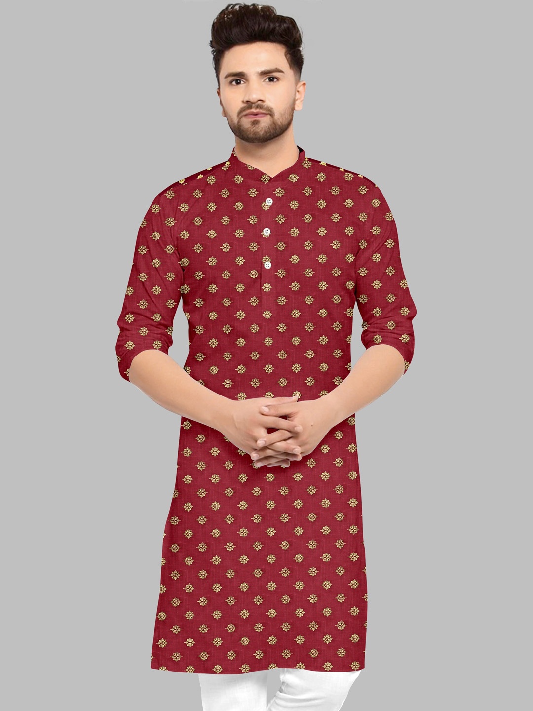 

Fashion FRICKS Men Ethnic Motif Printed Kurta, Maroon