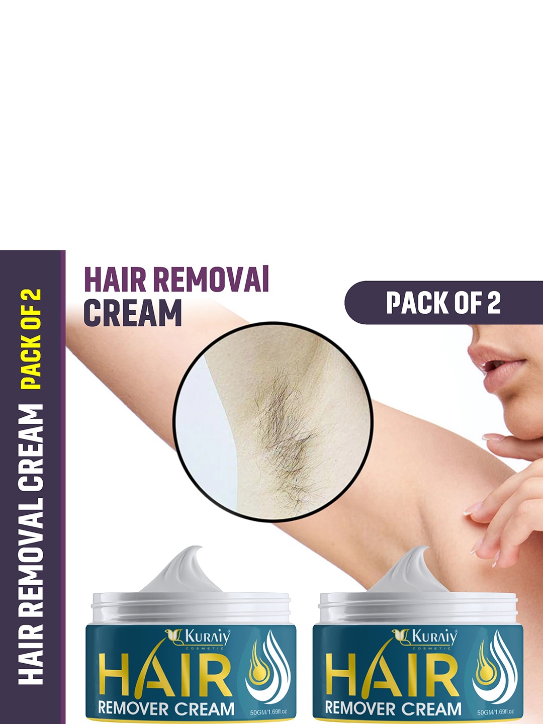 

KURAIY Set Of 2 Hair Removal Painless Depilatory Cream 50 gm Each, White