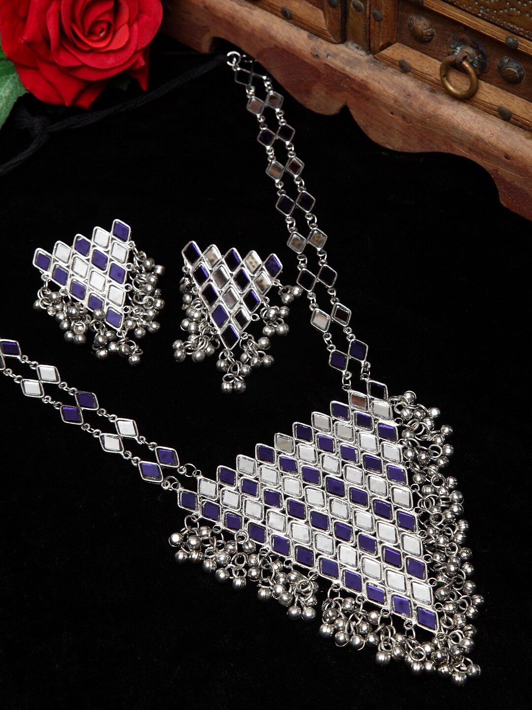 

Moedbuille Silver-Plated Mirrors Studded & Beaded Jewellery Set