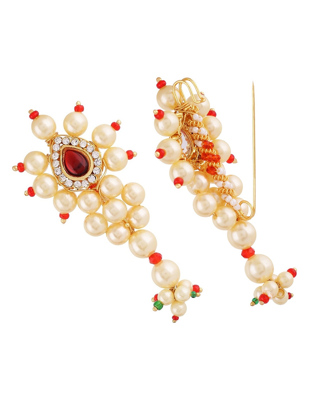 

VAMA Maharashtrian Peshwai Nath Nauwari Saree Safety Pin, Red