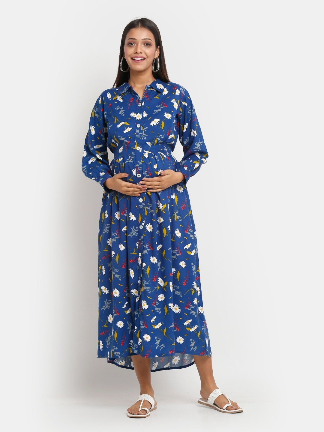 

MYLO ESSENTIALS Blue Floral A-Line Midi Dress
