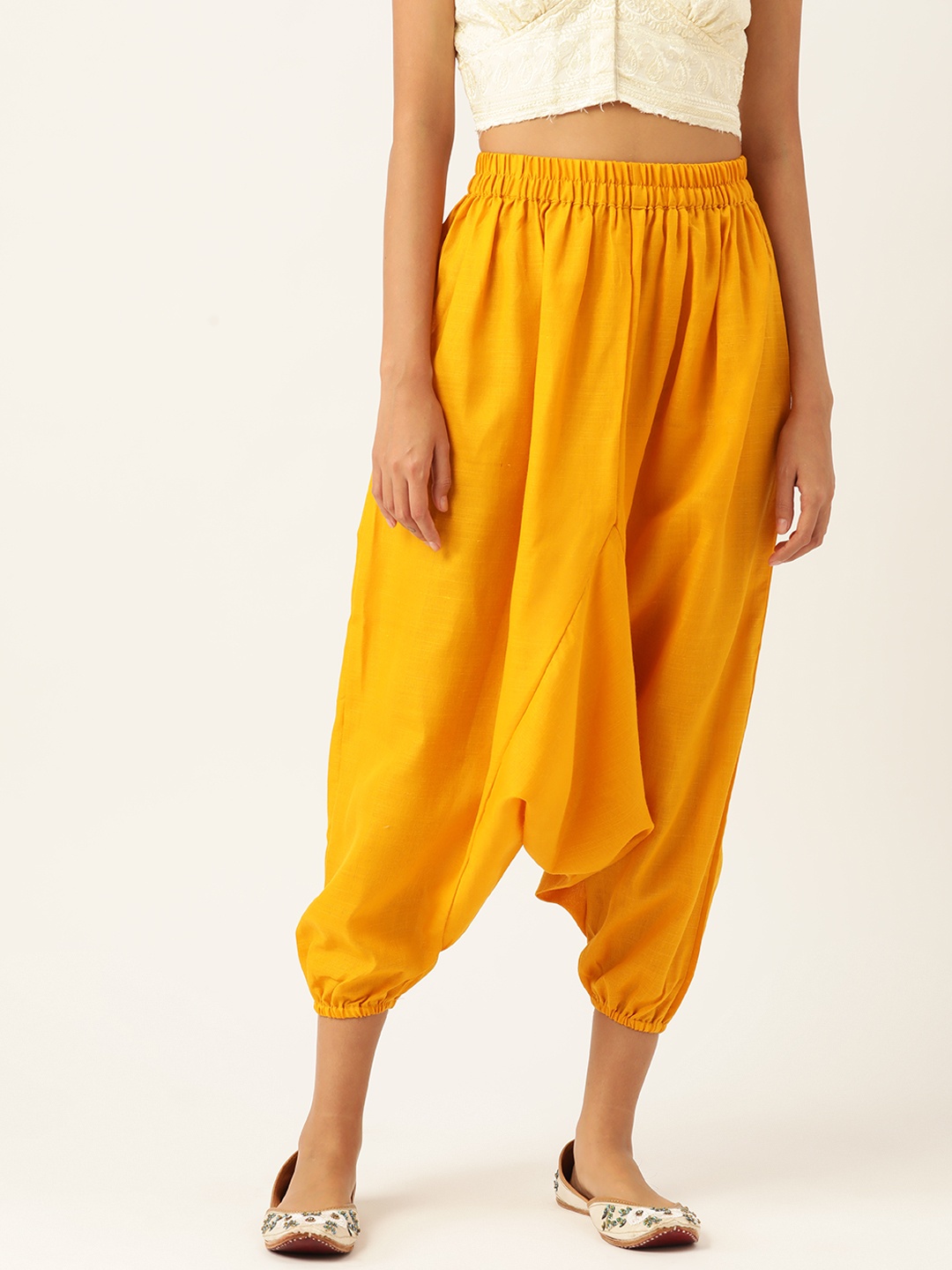 

Molcha Solid Cotton Harem Pant, Mustard