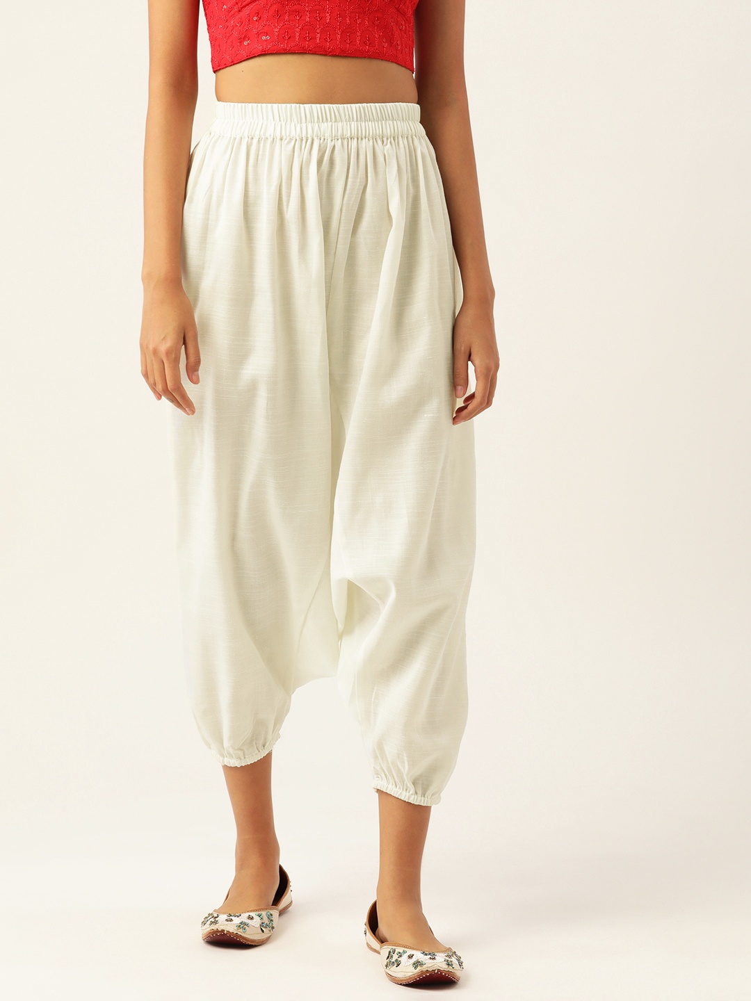 

Molcha Solid Cotton Harem Pant, White