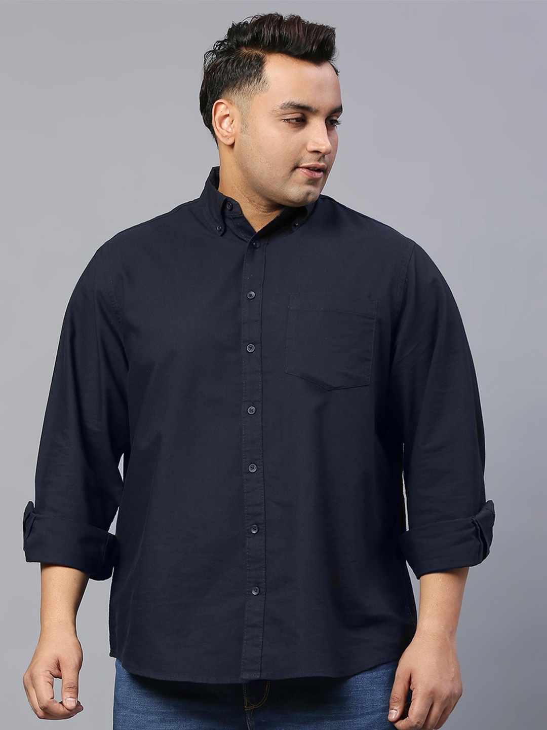 

Freeform by High Star Plus Size Slim Fit Pure Cotton Casual Shirt, Navy blue