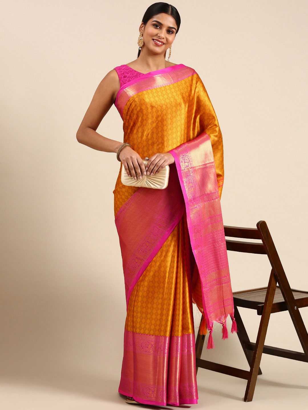 

FASHDEAL Ethnic Motifs Zari Pure Cotton Saree, Mustard