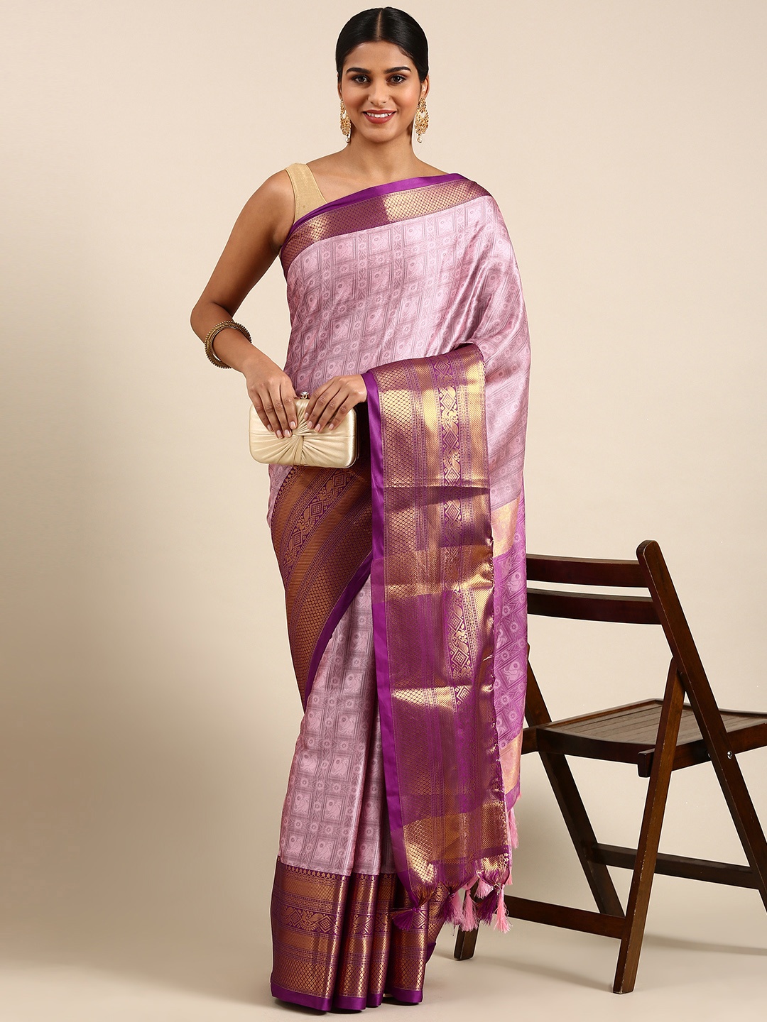 

FASHDEAL Ethnic Motifs Zari Pure Cotton Saree, Lavender