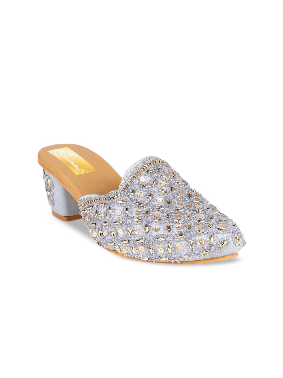 

The Desi Dulhan Embellished Ethnic Block Mules, Grey