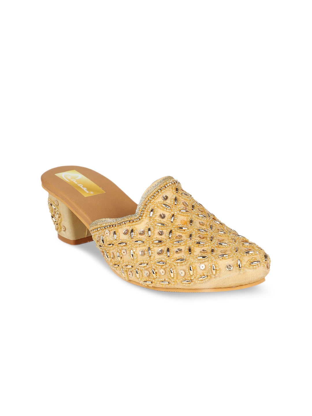 

The Desi Dulhan Embellished Ethnic Block Mules, Gold