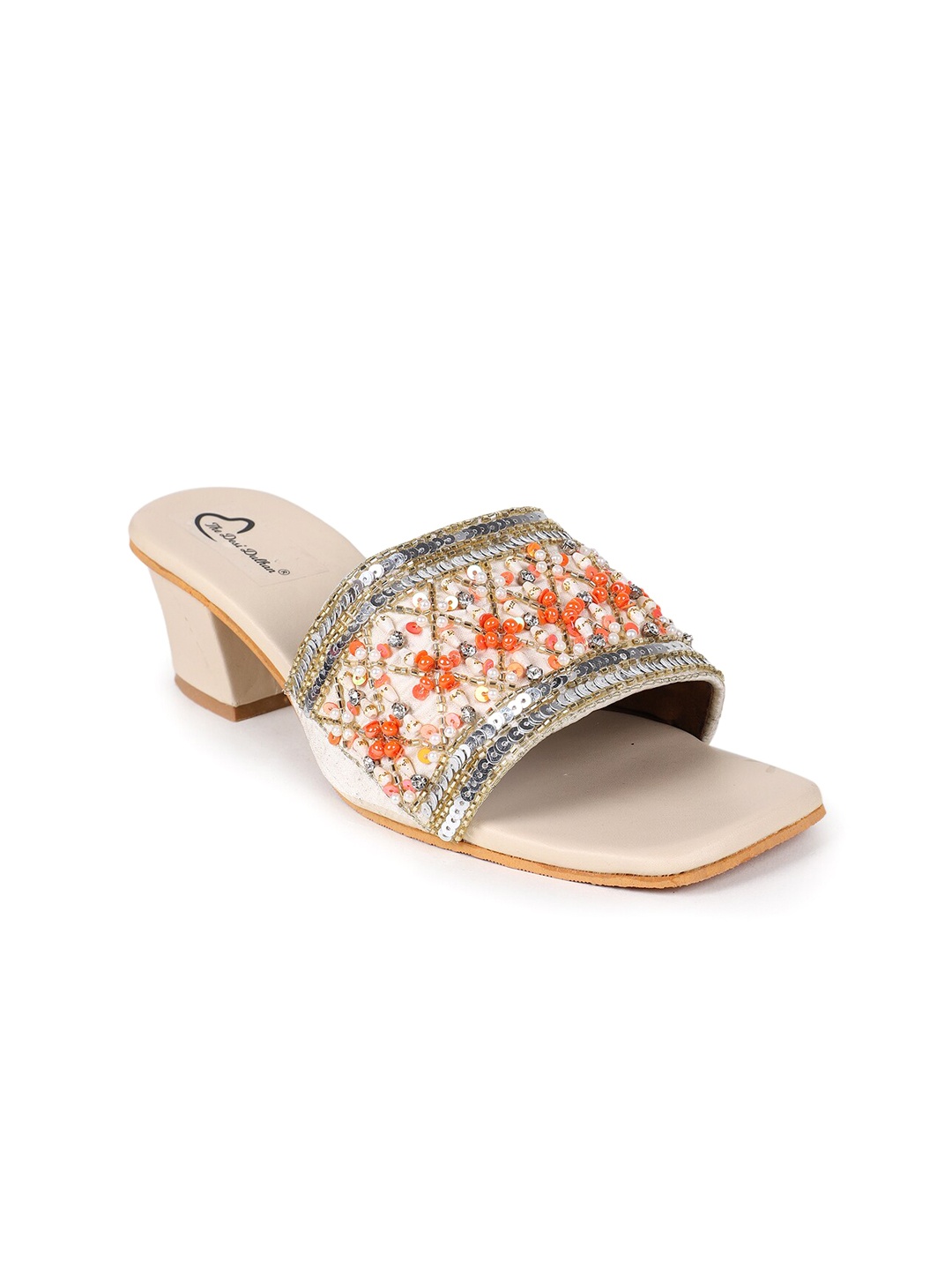 

The Desi Dulhan Embellished Ethnic Block Heels, Cream