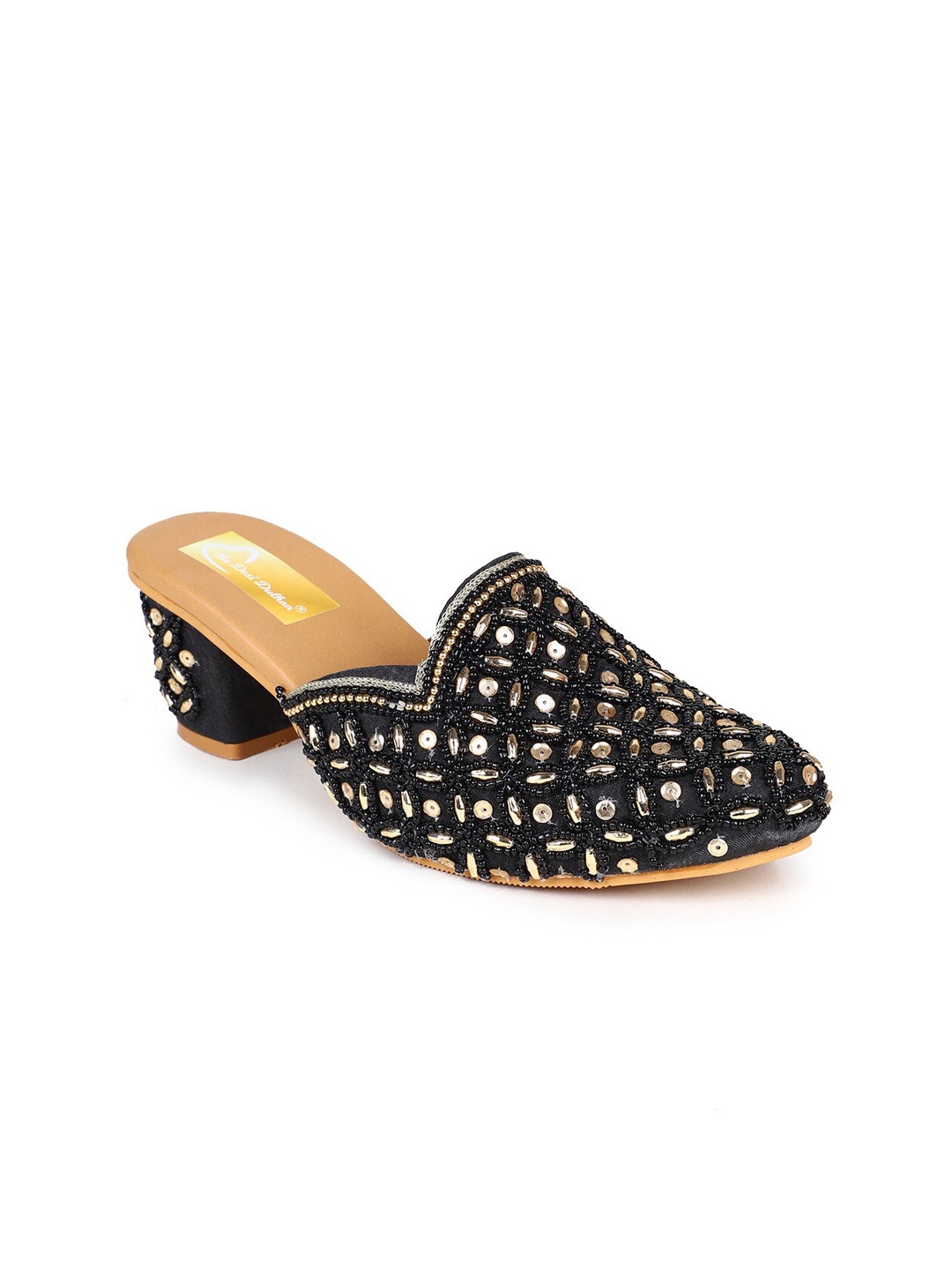 

The Desi Dulhan Embellished Ethnic Block Mules, Black