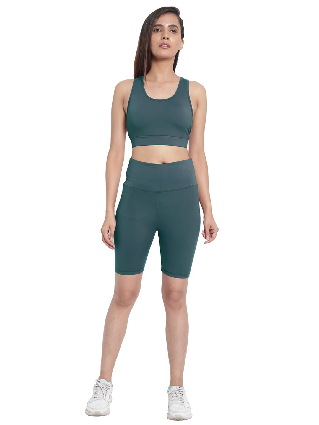 

Wearjukebox Non-Wired Lightly Padded Sports Bra with Shorts, Green