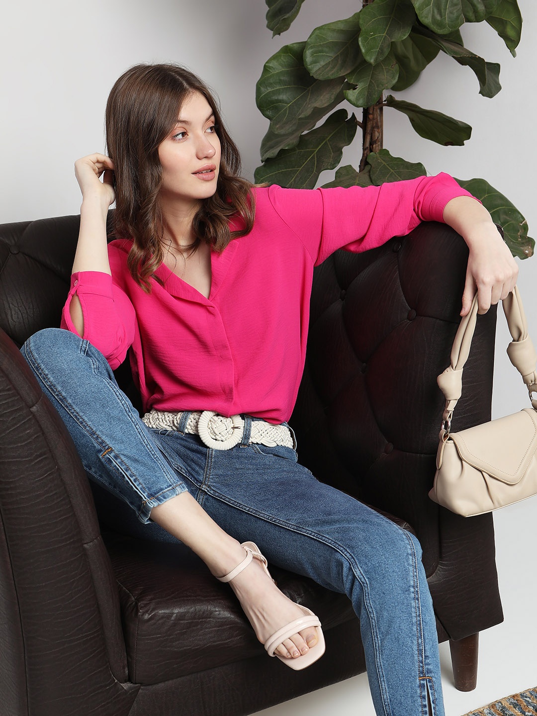 

Vero Moda Cuffed Sleeve Shirt Style Top, Pink