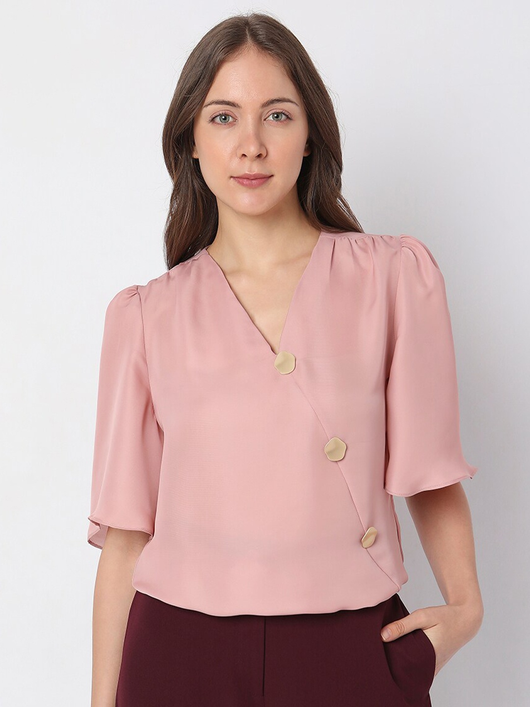 

Vero Moda V-Neck Flared Sleeves Top, Pink