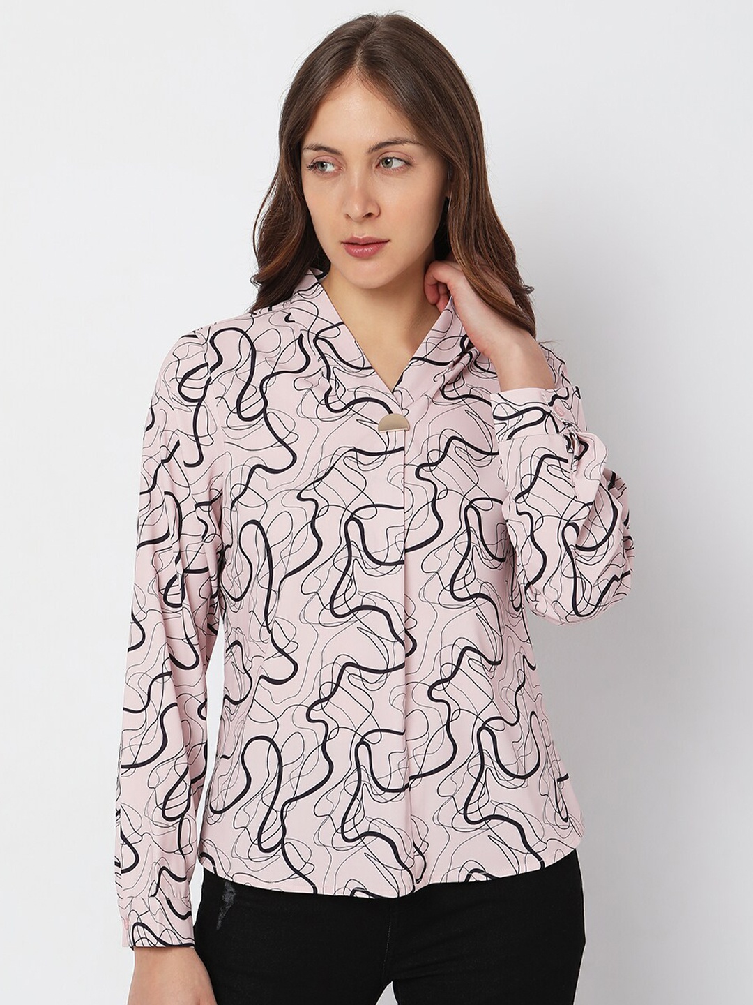 

Vero Moda Printed Cuffed Sleeve Shirt Style Top, Pink