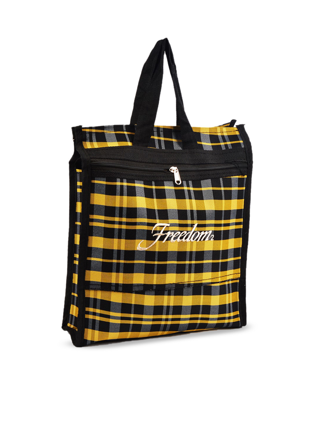 

Adbeni Multicoloured Geometric Structured Tote Bag with Cut Work, Black