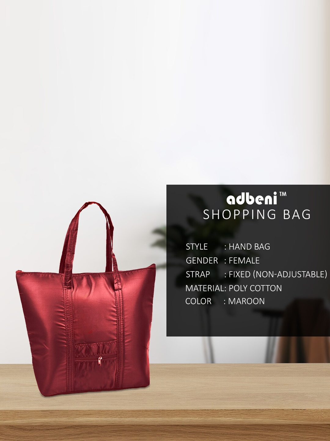 

Adbeni Shopper Tote Bag, Maroon